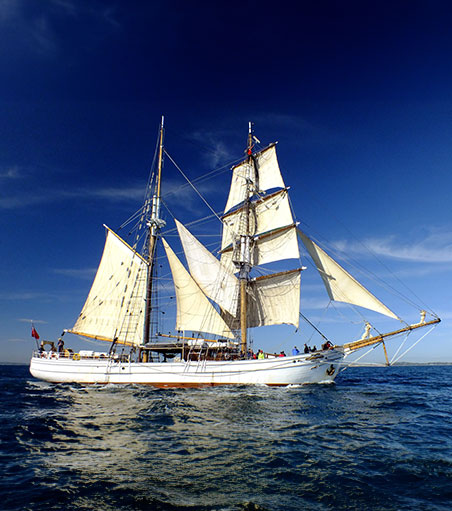 The stunning Soren Larsen tall ship on Sydney Harbour