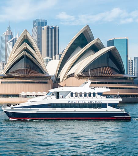 Dining saloon and outer decks of the Magistic offer great views of Opera House and the city skyline