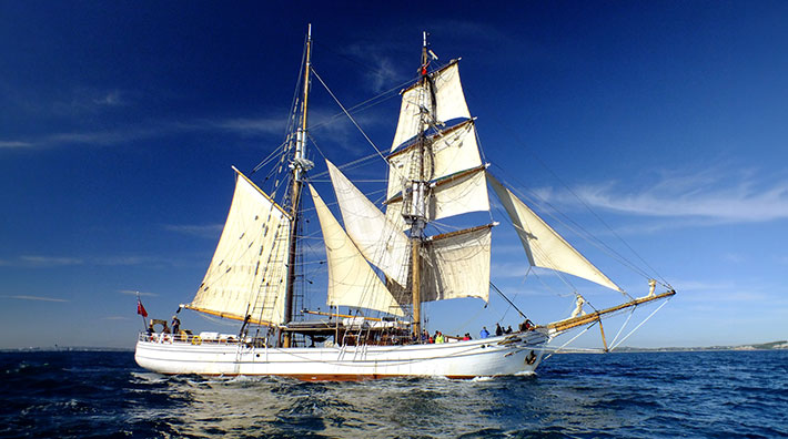 The stunning Soren Larsen tall ship on Sydney Harbour