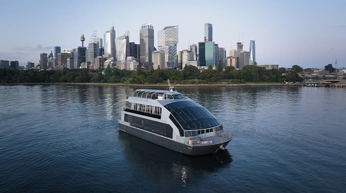 Enjoy a scrumptious lunch with 360° views of Sydney Harbour onboard clearview glass boat