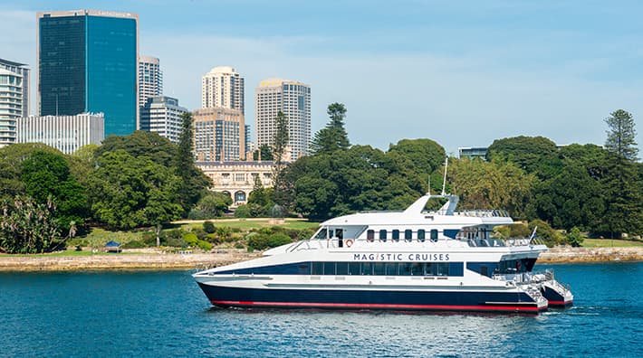 Enjoy a unique on-water perspective of Sydney Harbour aboard the Magistic long lunch cruise